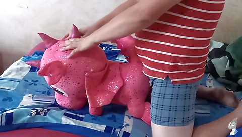 Sexy brunette hair fucking with the dildo